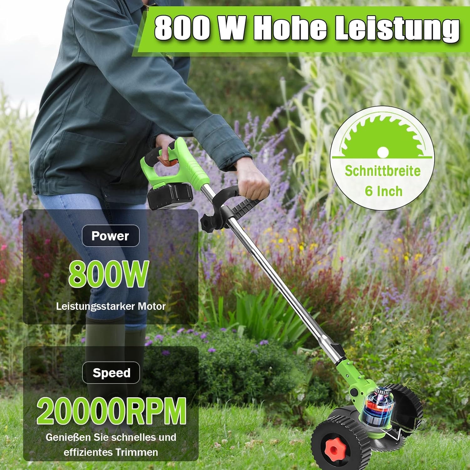Akku Rasentrimmer Mit Akku, 2 x 21 V 4,0 Ah Freischneider Akku, 3-in-1 Multifunktions-Rasentrimmer/Freischneider/kantenschneider, Teleskopisch und Verstellbar, Geeignet für Garten, Hofmähen