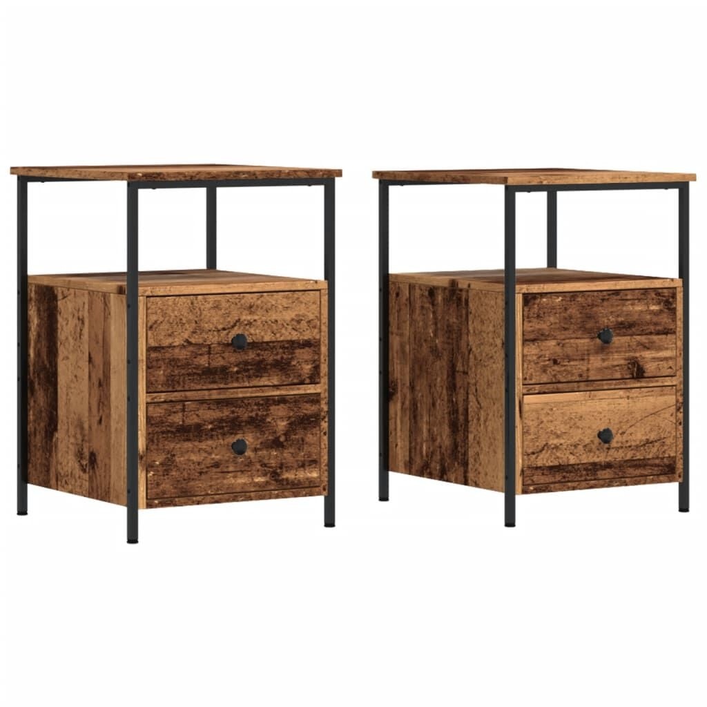 vidaXL Nachtkastjes 2 st 34x35,5x50 cm bewerkt hout oud houtkleurig