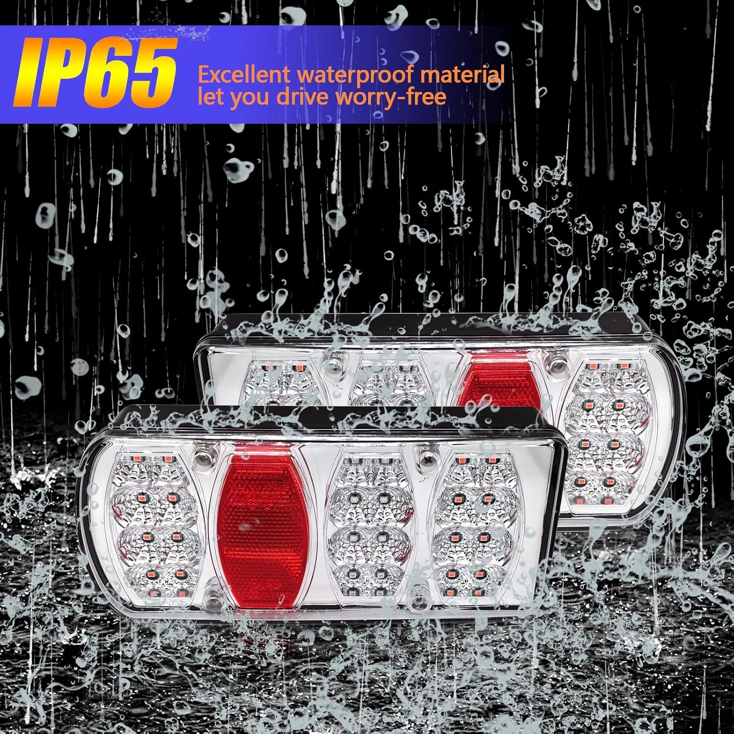 2 stuks 13-pins aanhangerverlichting LED 12 V 24 V met 5 m kabel voorbedrade 5-pins bajonetfixes, 7-IN-1, waterdicht, E-Mark Goedgekeurd