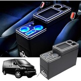 Upgrade middenconsole met planken, opbergvak, compatibel met VW T4, T5, T6, T6.1, T7, alle modellen vanaf 2003-2019, glanzend leer, accessoires, drankhouder, telefoonhouder met USB- en