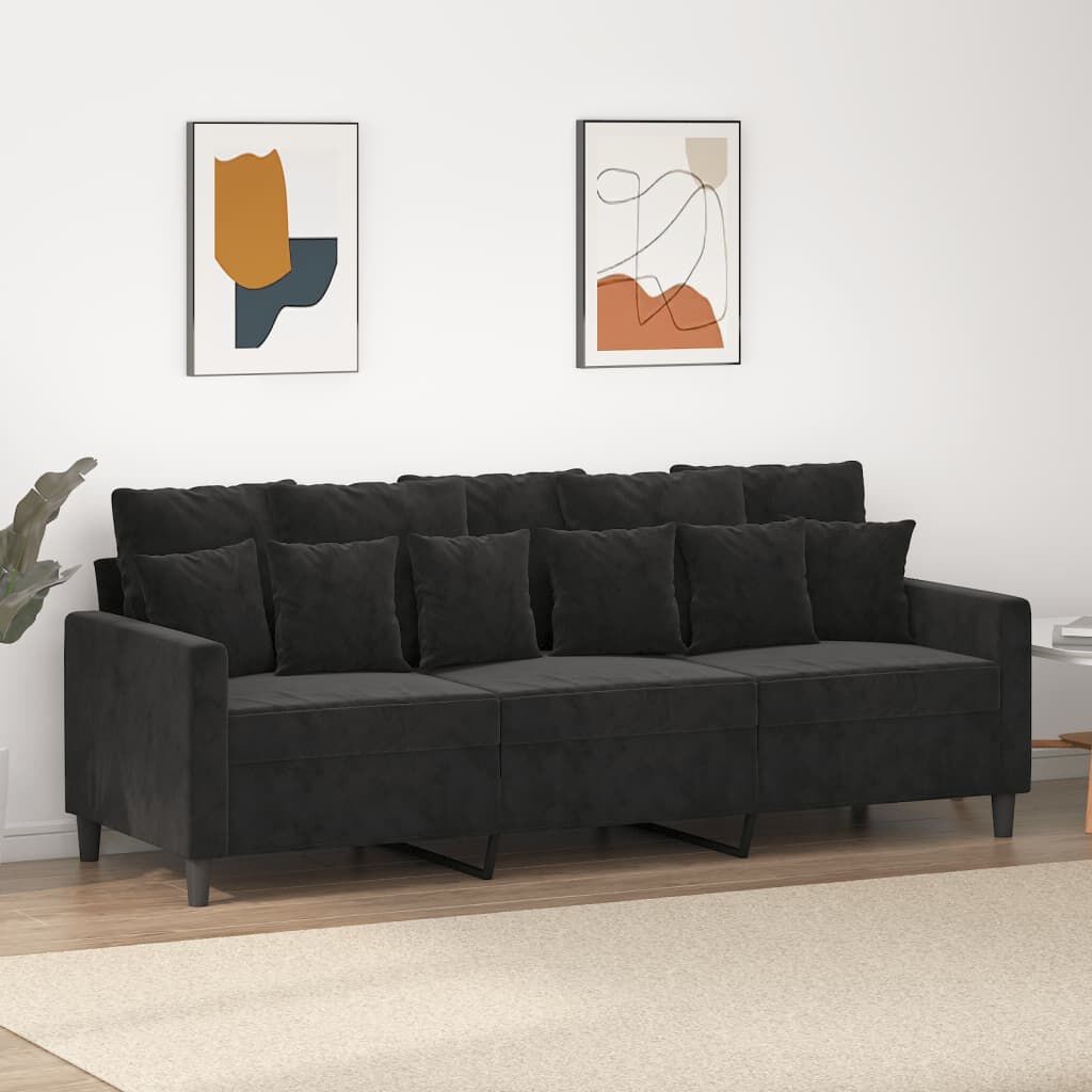 vidaXL Driezitsbank 180 cm fluweel zwart