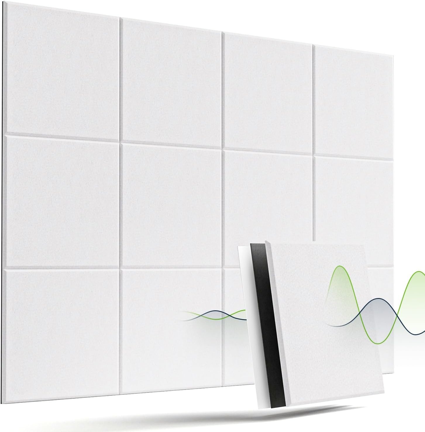 12 Stuks Geluidwerende Panelen Delige Geluidsabsorberende Wand met Hoge Dichtheid Zelfklevende Geluiddempende Isolatie Panelen voor Studio, Thuiskantoor Wanddecoratie 30 x 30 x 1 cm