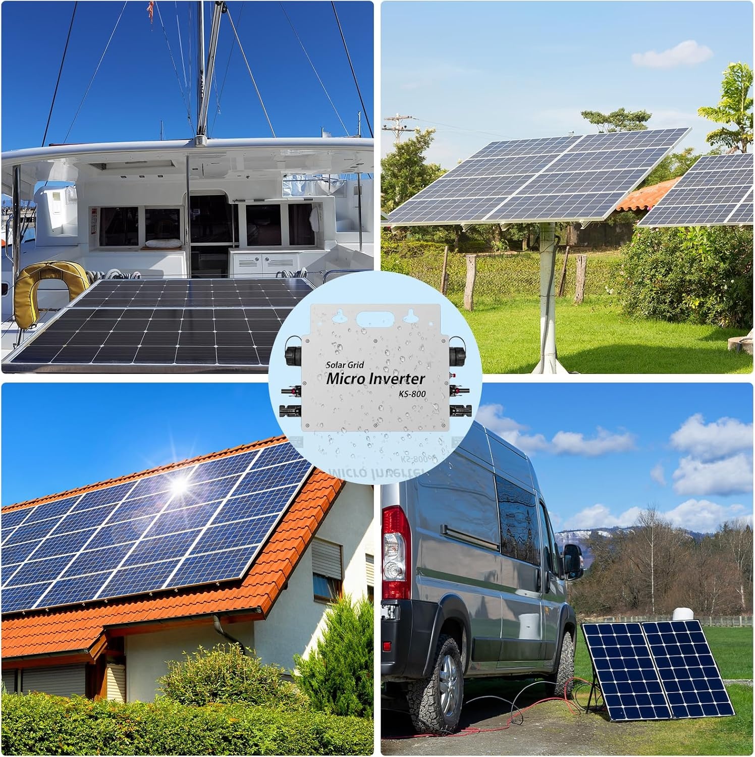 800W Balkon Zonne-energie Omvormer met WLAN App - Pure Sinusgolf, IP65 Waterdicht, 10 Jaar Garantie