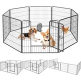 QRDA Hondenren Metaal Puppyren Puppyuitloop Veiligheidshek Puppyomheining Hekwerk met Deur Voor Konijnen, Honden 8 stuks -80x80 cm