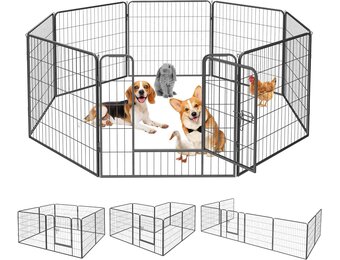 QRDA Hondenren Metaal Puppyren Puppyuitloop Veiligheidshek Puppyomheining Hekwerk met Deur Voor Konijnen, Honden 8 stuks -80x80 cm