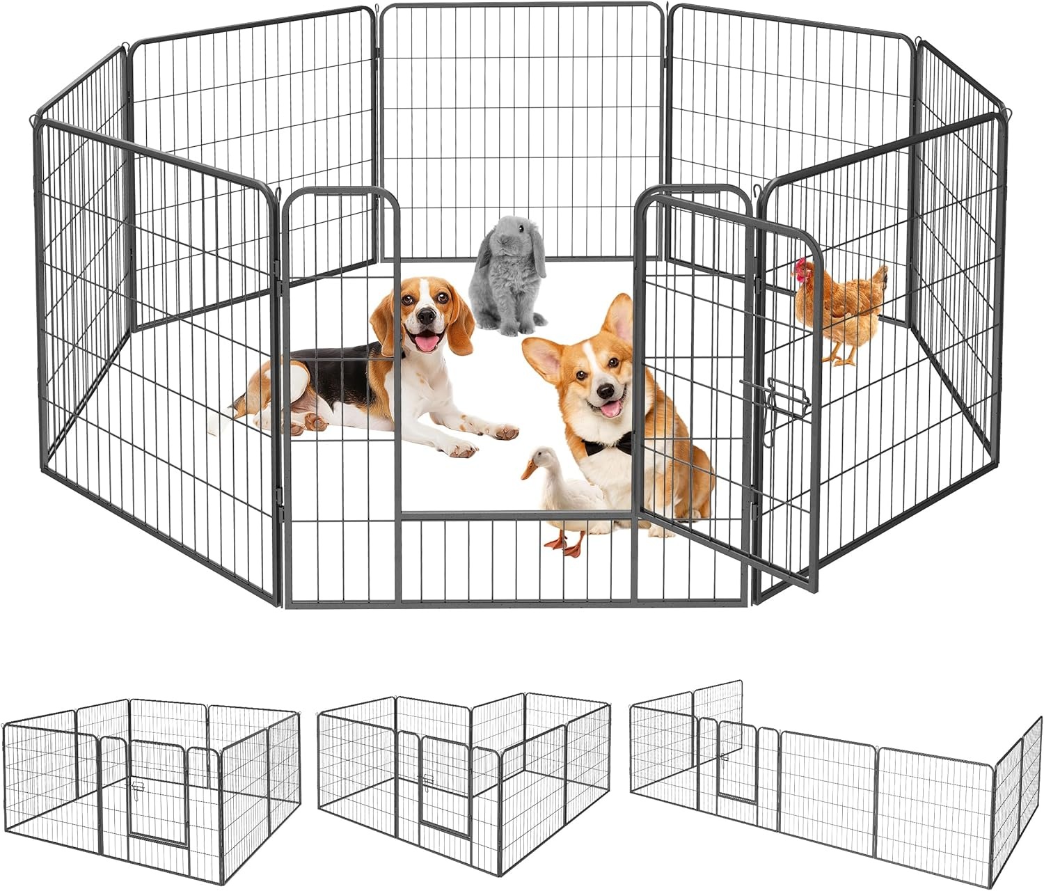 QRDA Hondenren Metaal Puppyren Puppyuitloop Veiligheidshek Puppyomheining Hekwerk met Deur Voor Konijnen, Honden 8 stuks -80x80 cm