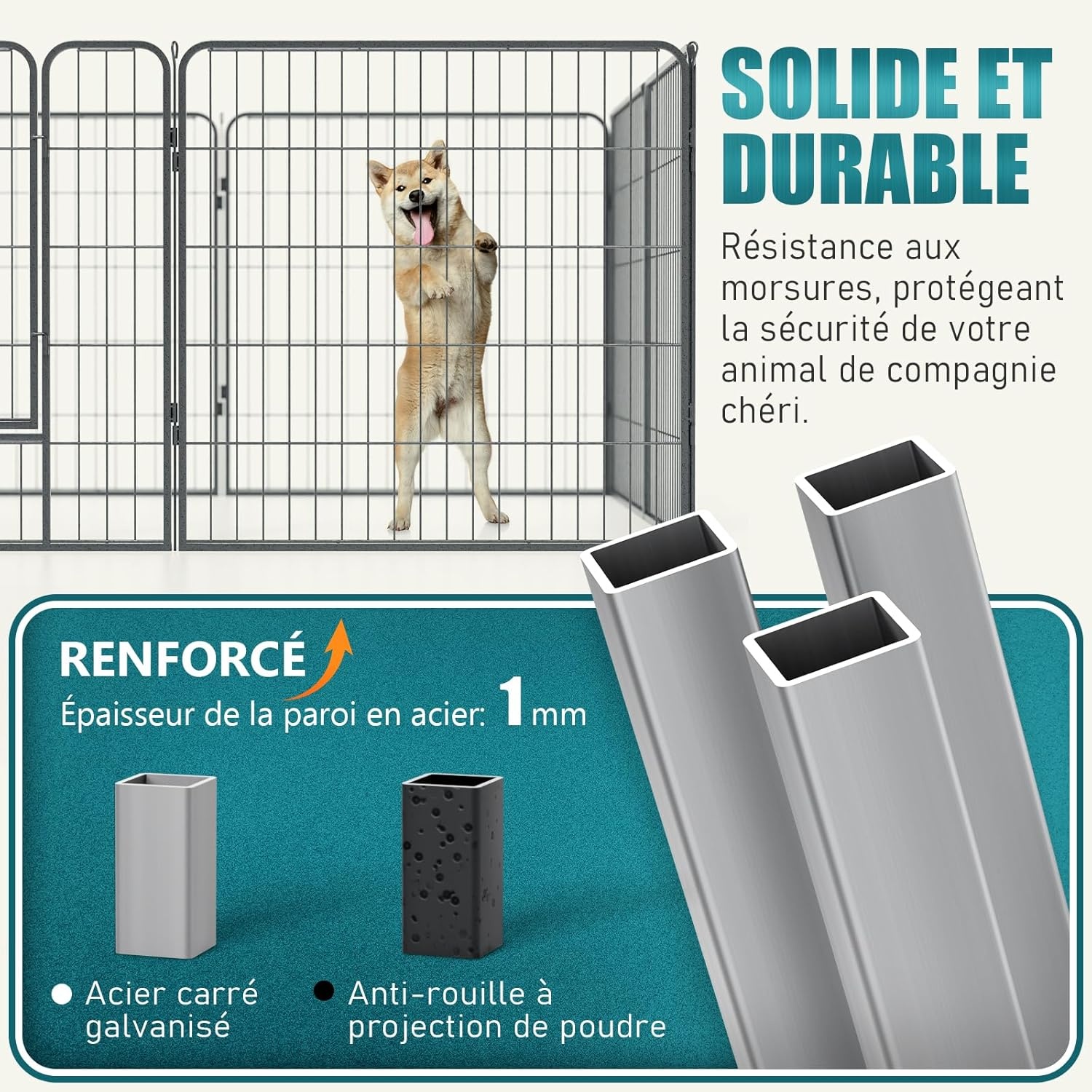 QRDA Hondenren Metaal Puppyren Puppyuitloop Veiligheidshek Puppyomheining Hekwerk met Deur Voor Konijnen, Honden 8 stuks -80x80 cm