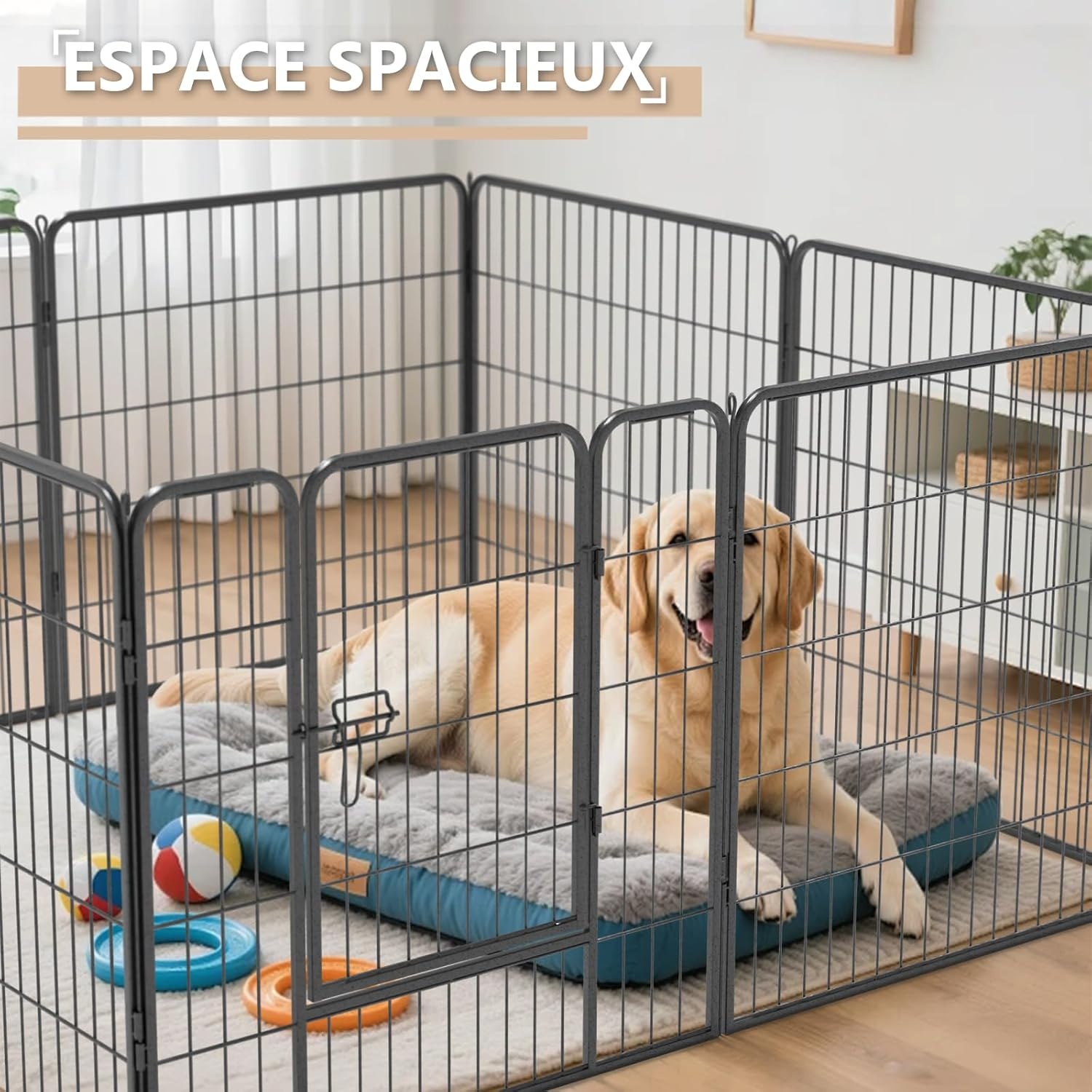 QRDA Hondenren Metaal Puppyren Puppyuitloop Veiligheidshek Puppyomheining Hekwerk met Deur Voor Konijnen, Honden 8 stuks -80x80 cm