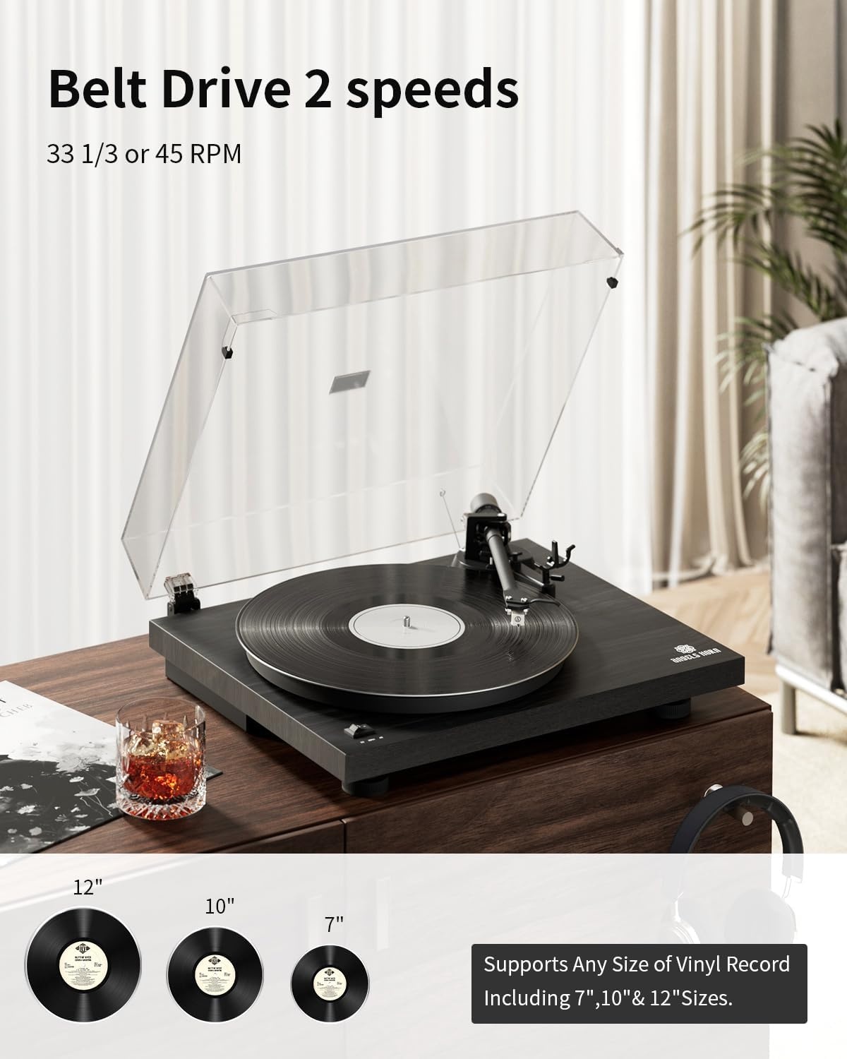 Platenspeler Riemaandrijving met Bluetooth 5.0 - Zwart - 35% Korting