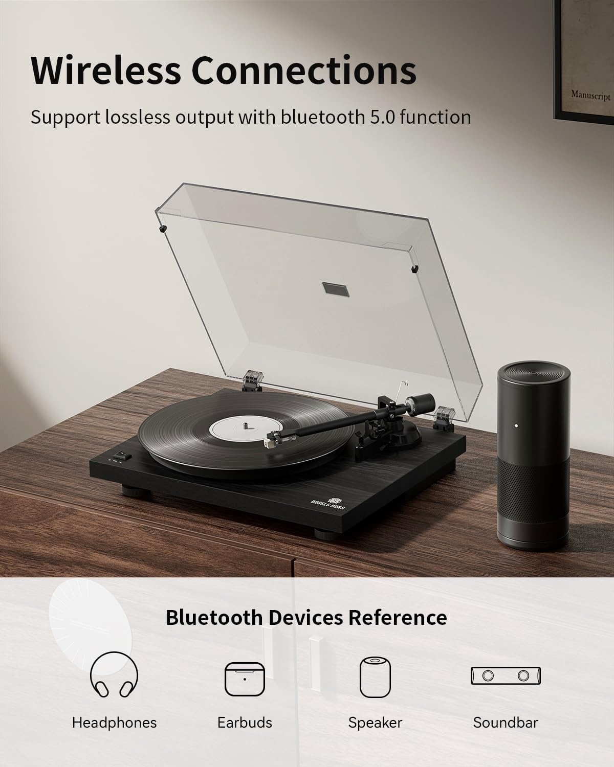 Platenspeler Riemaandrijving met Bluetooth 5.0 - Zwart - 35% Korting