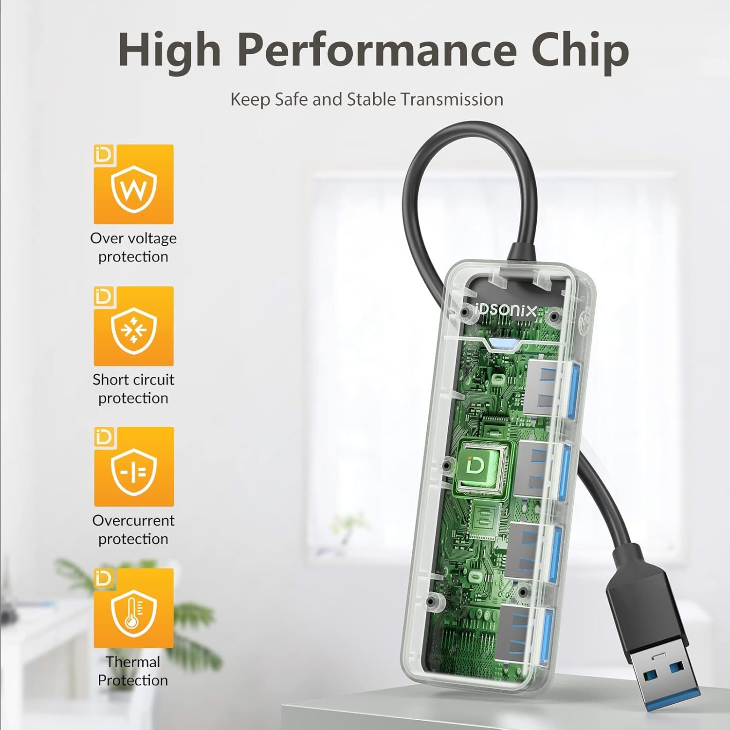 USB 3.0 Hub met 4 Poorten & 180cm Kabel - Ultraslank