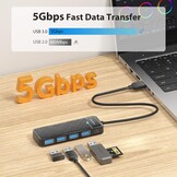 USB 3.0 Hub met 4 Poorten & 180cm Kabel - Ultraslank