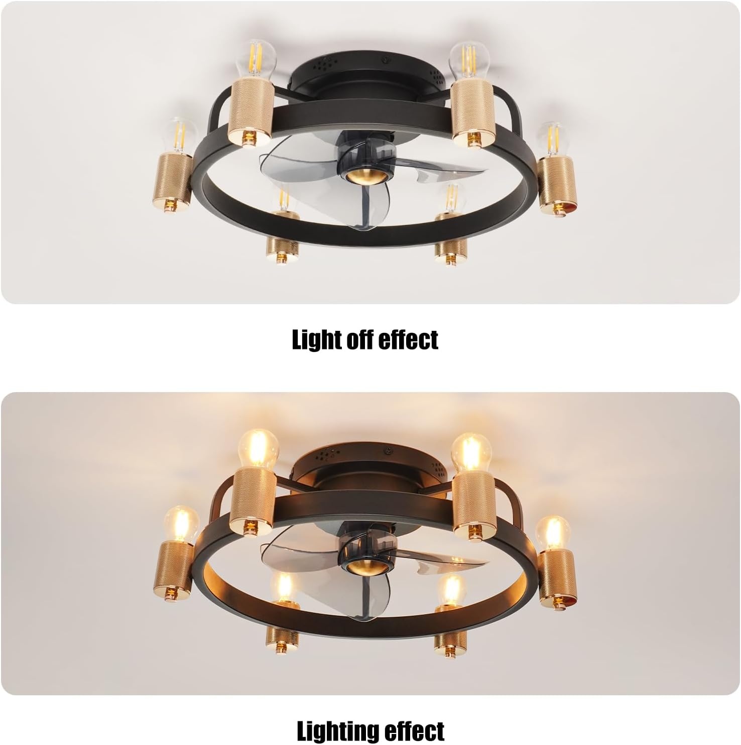Retro Industriële Plafondventilator met Lamp - Goud - 35% Korting