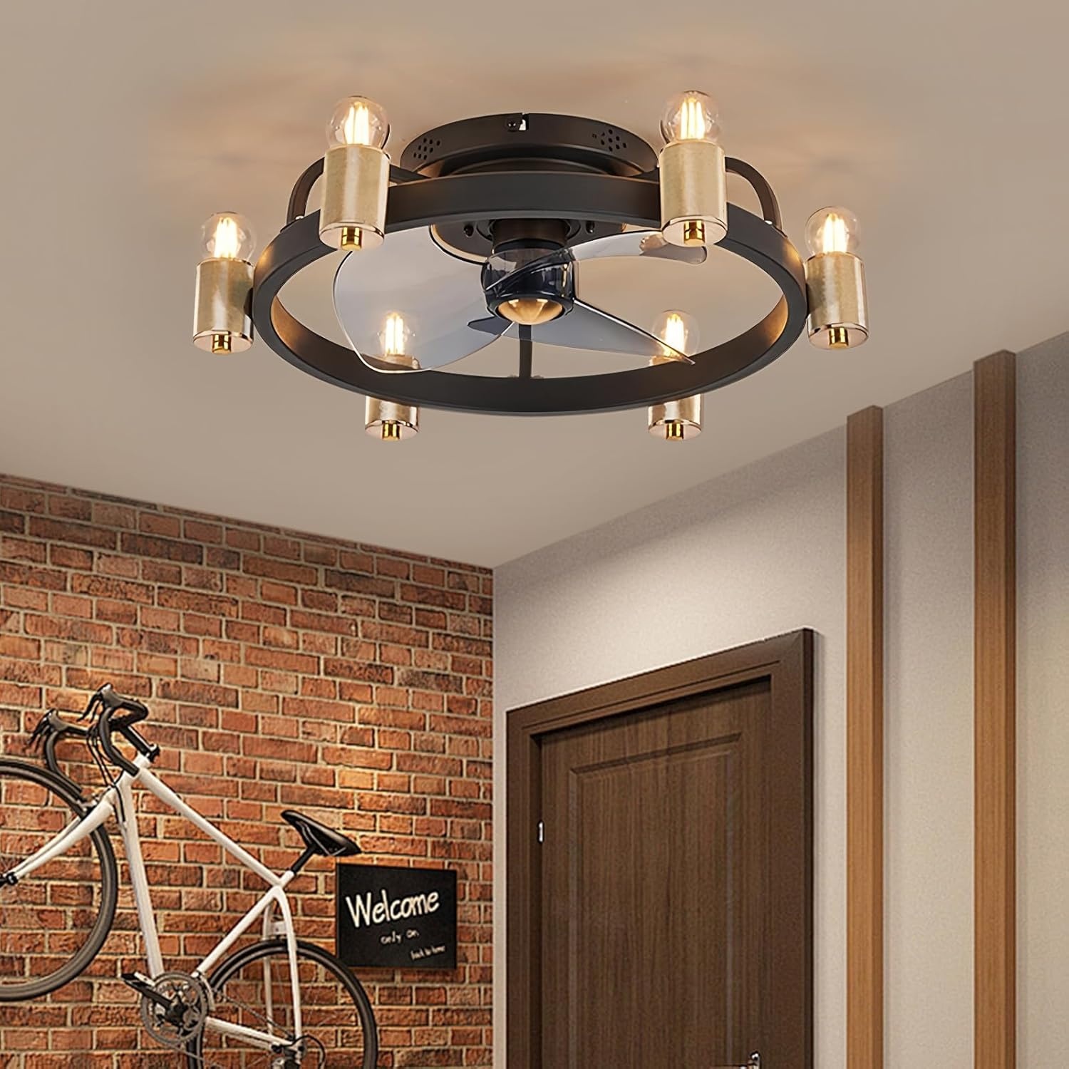 Retro Industriële Plafondventilator met Lamp - Goud - 35% Korting