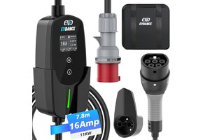 Mobiel Laadstation 11kW 3-Fase, 7.8m Kabel, Type 2, Instelbaar 6-16A