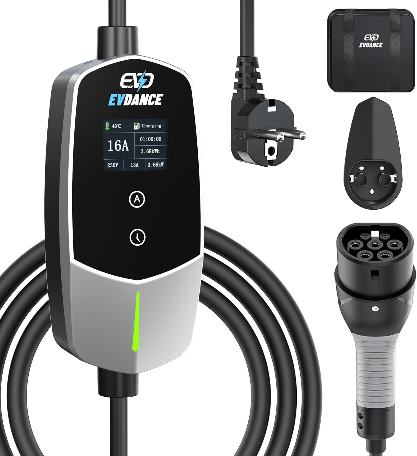 Mobiel Laadstation 11kW 3-Fase, 7.8m Kabel, Type 2, Instelbaar 6-16A