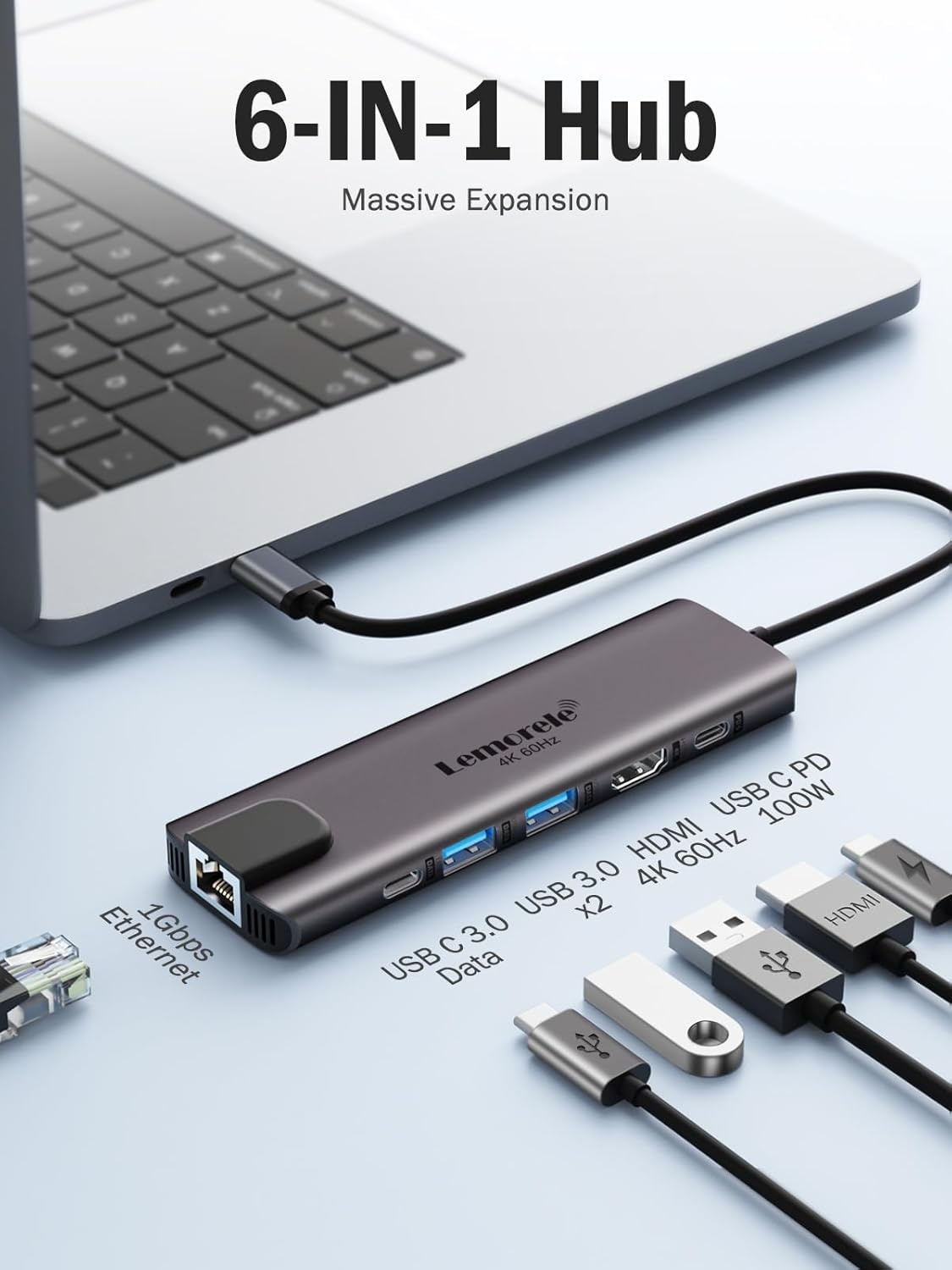 USB-C Hub 6-in-1 met 4K HDMI & 100W PD - 33% Korting