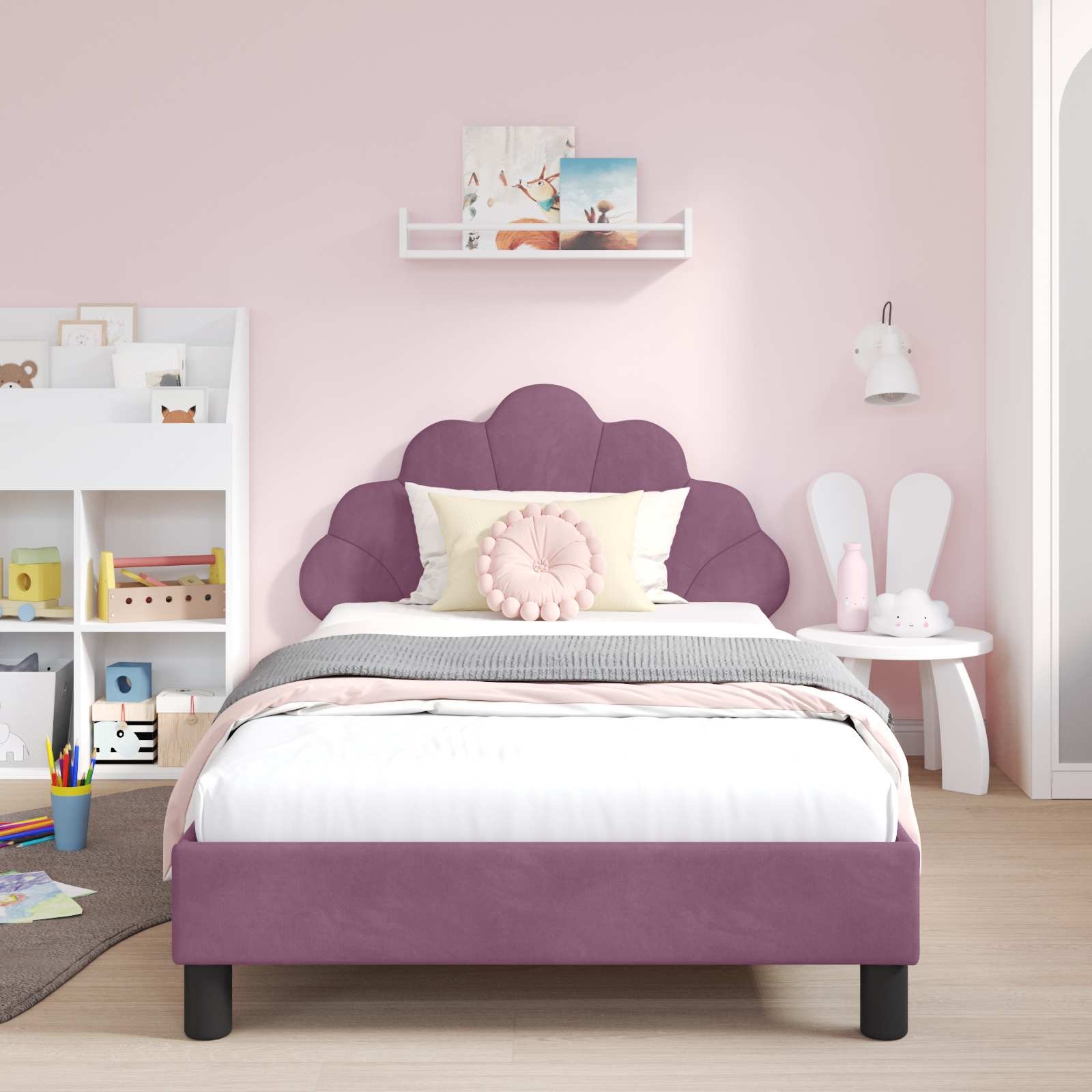 Paars Kinderbed met Hoofdbord - 80x200 cm - Fluweel - 34% Korting