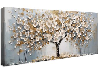 Canvas met Witte Bloemen Boom, 53% Korting!