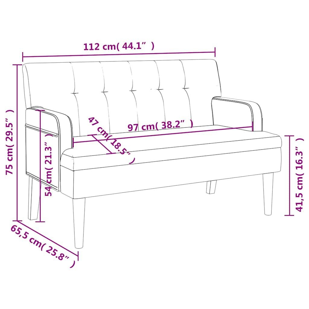 vidaXL Bankje met rugleuning 112x65,5x75 cm kunstleer zwart