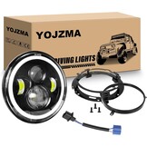 1PCS 7 Inch Ronde LED Koplamp, 4 LED Motorfiets Koplamp Wit DRL Hoog/Dimlicht Amber Halo Richtingaanwijzer Hoek Ogen Licht voor Wrangler JK TJ LJ CJ Motorfiets Davidson met Montagebeugels - Maat 1 Pcs 7 inch koplamp + beugels