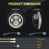 1PCS 7 Inch Ronde LED Koplamp, 4 LED Motorfiets Koplamp Wit DRL Hoog/Dimlicht Amber Halo Richtingaanwijzer Hoek Ogen Licht voor Wrangler JK TJ LJ CJ Motorfiets Davidson met Montagebeugels - Maat 1 Pcs 7 inch koplamp + beugels