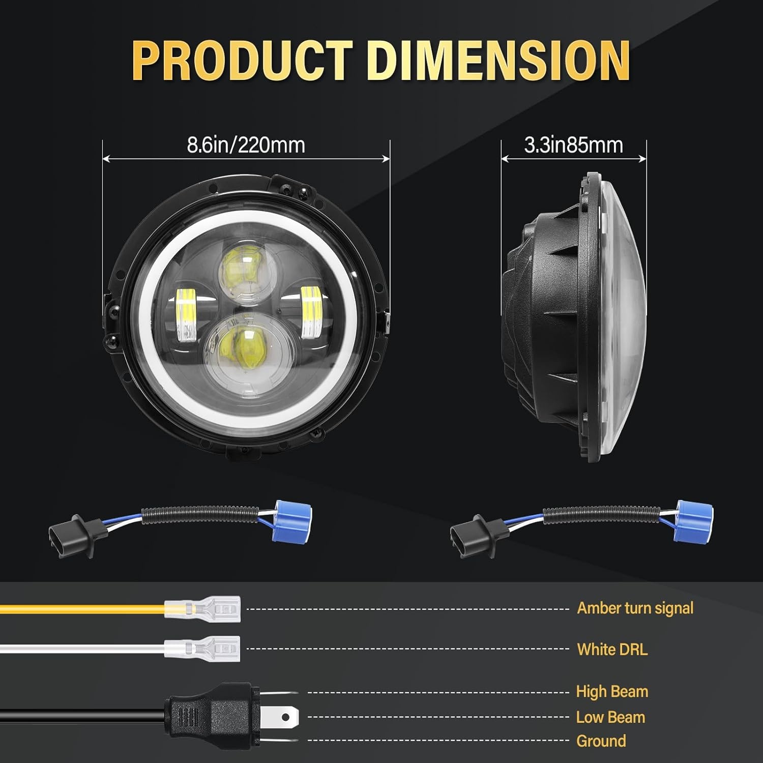 1PCS 7 Inch Ronde LED Koplamp, 4 LED Motorfiets Koplamp Wit DRL Hoog/Dimlicht Amber Halo Richtingaanwijzer Hoek Ogen Licht voor Wrangler JK TJ LJ CJ Motorfiets Davidson met Montagebeugels - Maat 1 Pcs 7 inch koplamp + beugels