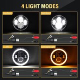 1PCS 7 Inch Ronde LED Koplamp, 4 LED Motorfiets Koplamp Wit DRL Hoog/Dimlicht Amber Halo Richtingaanwijzer Hoek Ogen Licht voor Wrangler JK TJ LJ CJ Motorfiets Davidson met Montagebeugels - Maat 1 Pcs 7 inch koplamp + beugels