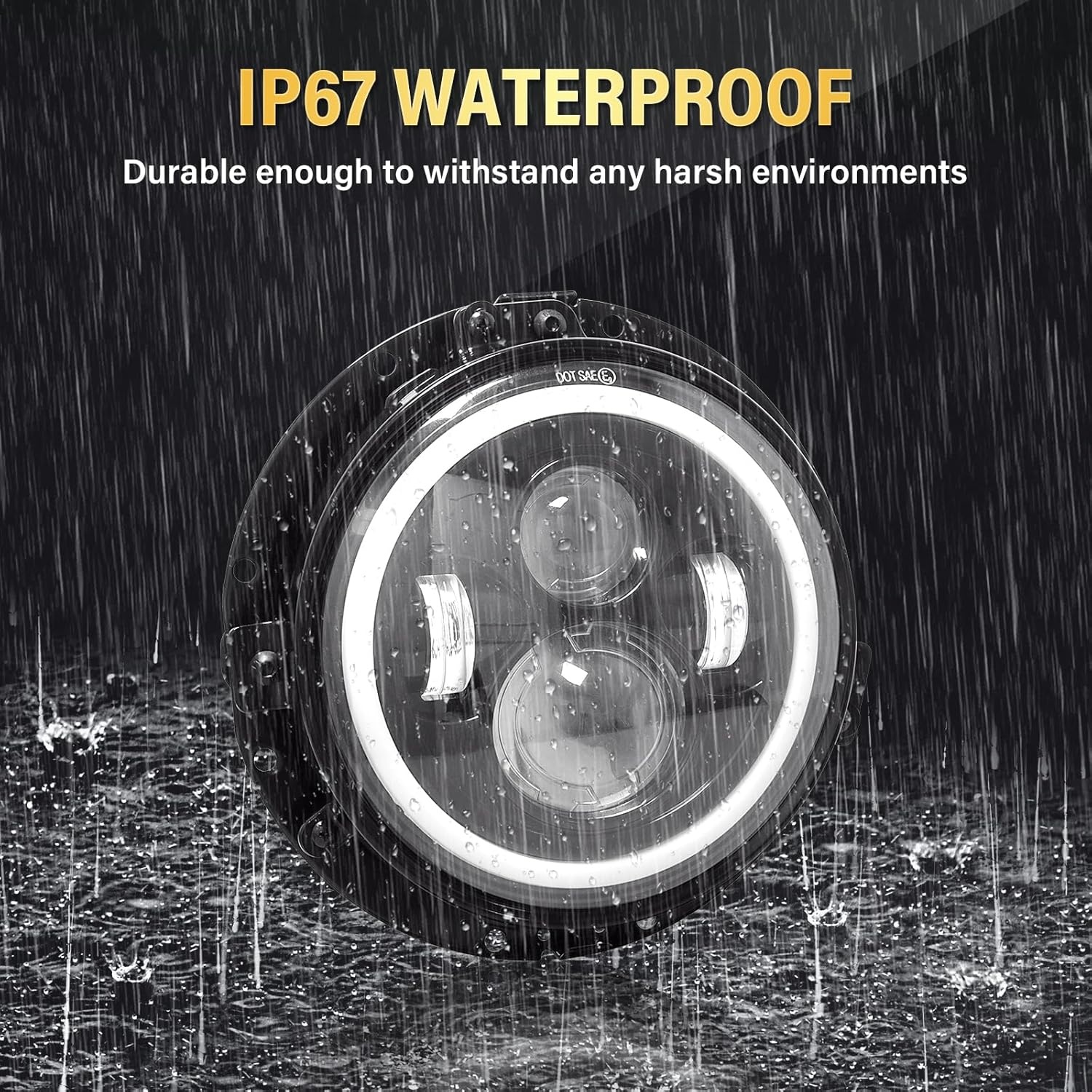 1PCS 7 Inch Ronde LED Koplamp, 4 LED Motorfiets Koplamp Wit DRL Hoog/Dimlicht Amber Halo Richtingaanwijzer Hoek Ogen Licht voor Wrangler JK TJ LJ CJ Motorfiets Davidson met Montagebeugels - Maat 1 Pcs 7 inch koplamp + beugels