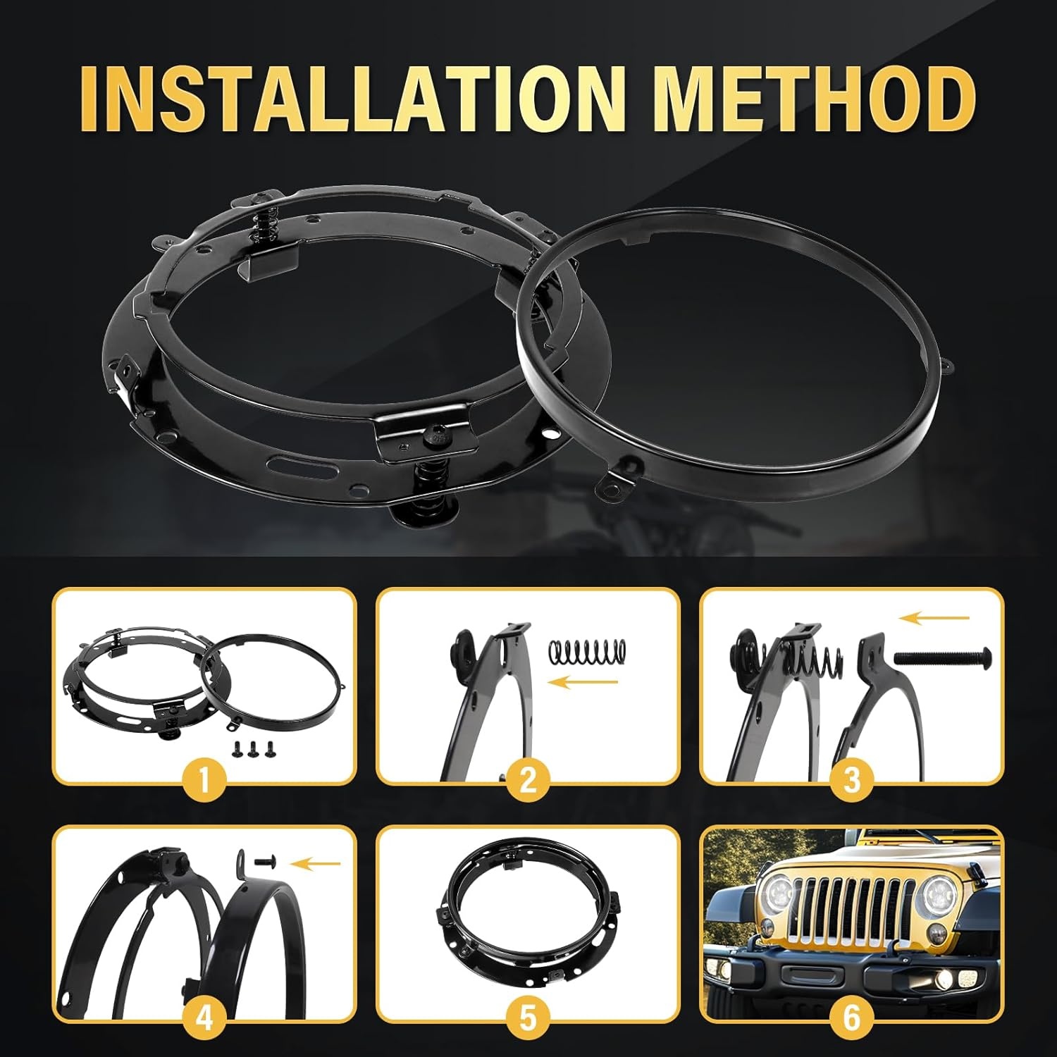 1PCS 7 Inch Ronde LED Koplamp, 4 LED Motorfiets Koplamp Wit DRL Hoog/Dimlicht Amber Halo Richtingaanwijzer Hoek Ogen Licht voor Wrangler JK TJ LJ CJ Motorfiets Davidson met Montagebeugels - Maat 1 Pcs 7 inch koplamp + beugels