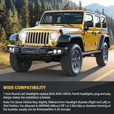 1PCS 7 Inch Ronde LED Koplamp, 4 LED Motorfiets Koplamp Wit DRL Hoog/Dimlicht Amber Halo Richtingaanwijzer Hoek Ogen Licht voor Wrangler JK TJ LJ CJ Motorfiets Davidson met Montagebeugels - Maat 1 Pcs 7 inch koplamp + beugels