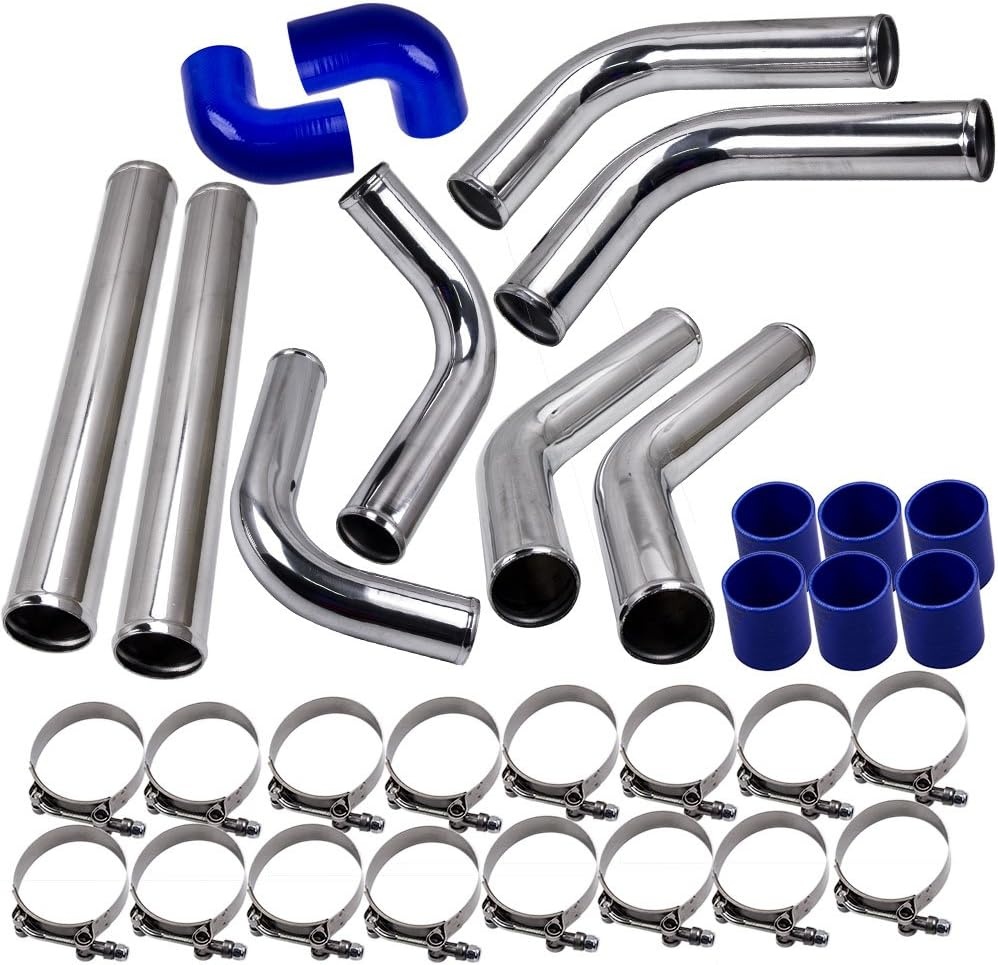 MaXpeedingrods Turbo laadluchtbuizen in set, universeel, 6,35 cm, aluminium, buizen, blauwe koppeling en T-stuk