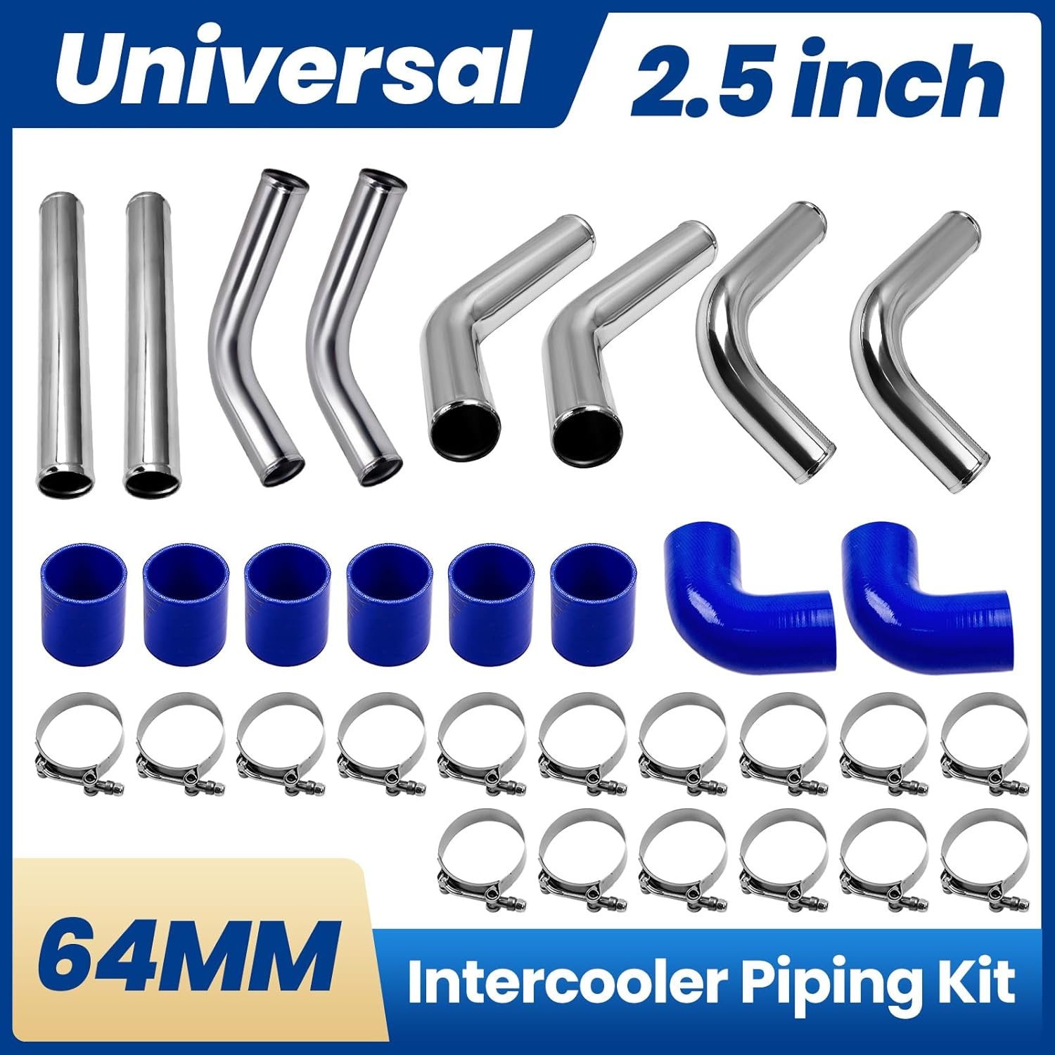 MaXpeedingrods Turbo laadluchtbuizen in set, universeel, 6,35 cm, aluminium, buizen, blauwe koppeling en T-stuk