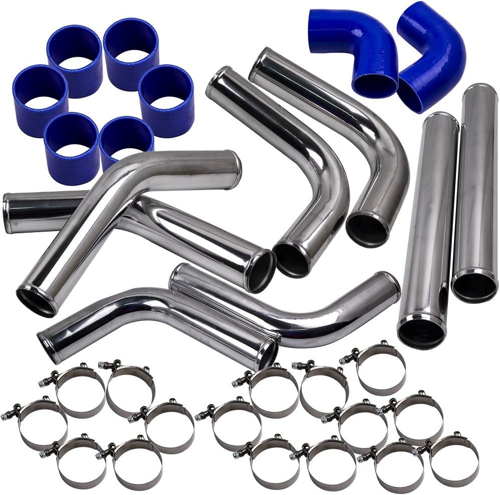 MaXpeedingrods Turbo laadluchtbuizen in set, universeel, 6,35 cm, aluminium, buizen, blauwe koppeling en T-stuk