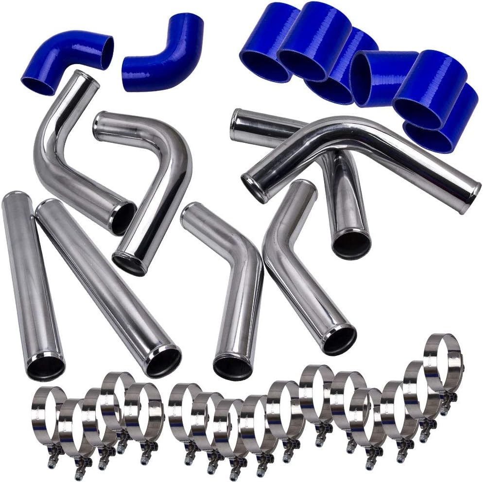 MaXpeedingrods Turbo laadluchtbuizen in set, universeel, 6,35 cm, aluminium, buizen, blauwe koppeling en T-stuk