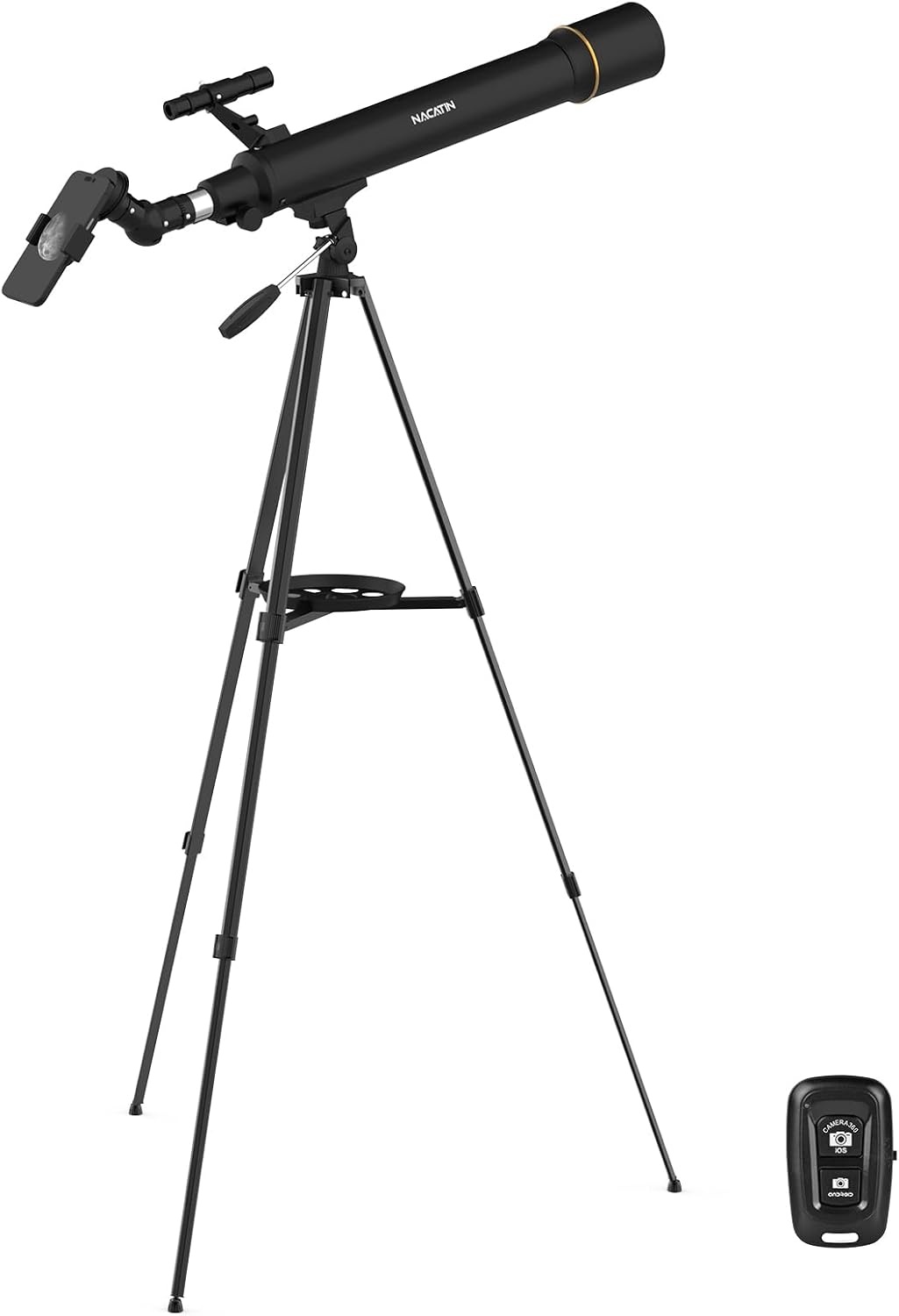 NACATIN Telescoop voor kinderen, volwassenen en beginners, 70 mm, opening 400 mm, refractortelescoop, verstelbaar statief, reizentelescoop met mobiele telefoonadapter, draadloze afstandsbediening,