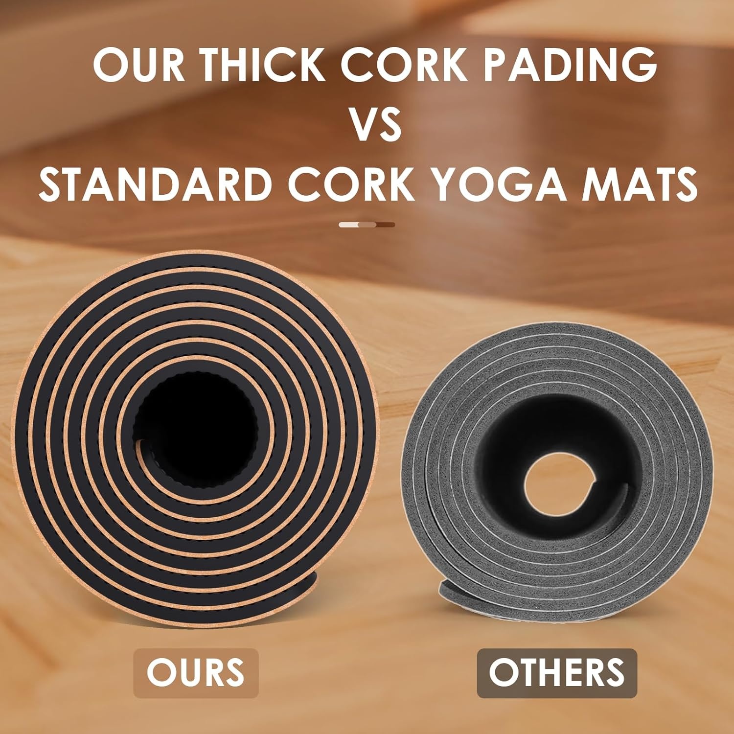 Kurk Yogamat Antislip Uniek Ontwerp Natuurlijke Kurk Tpe Materiaal Fitness Oefening Mat met Draagtas en Riem Voor Thuis, Pilates, Aerobic, Gym & Workout 72 X 24