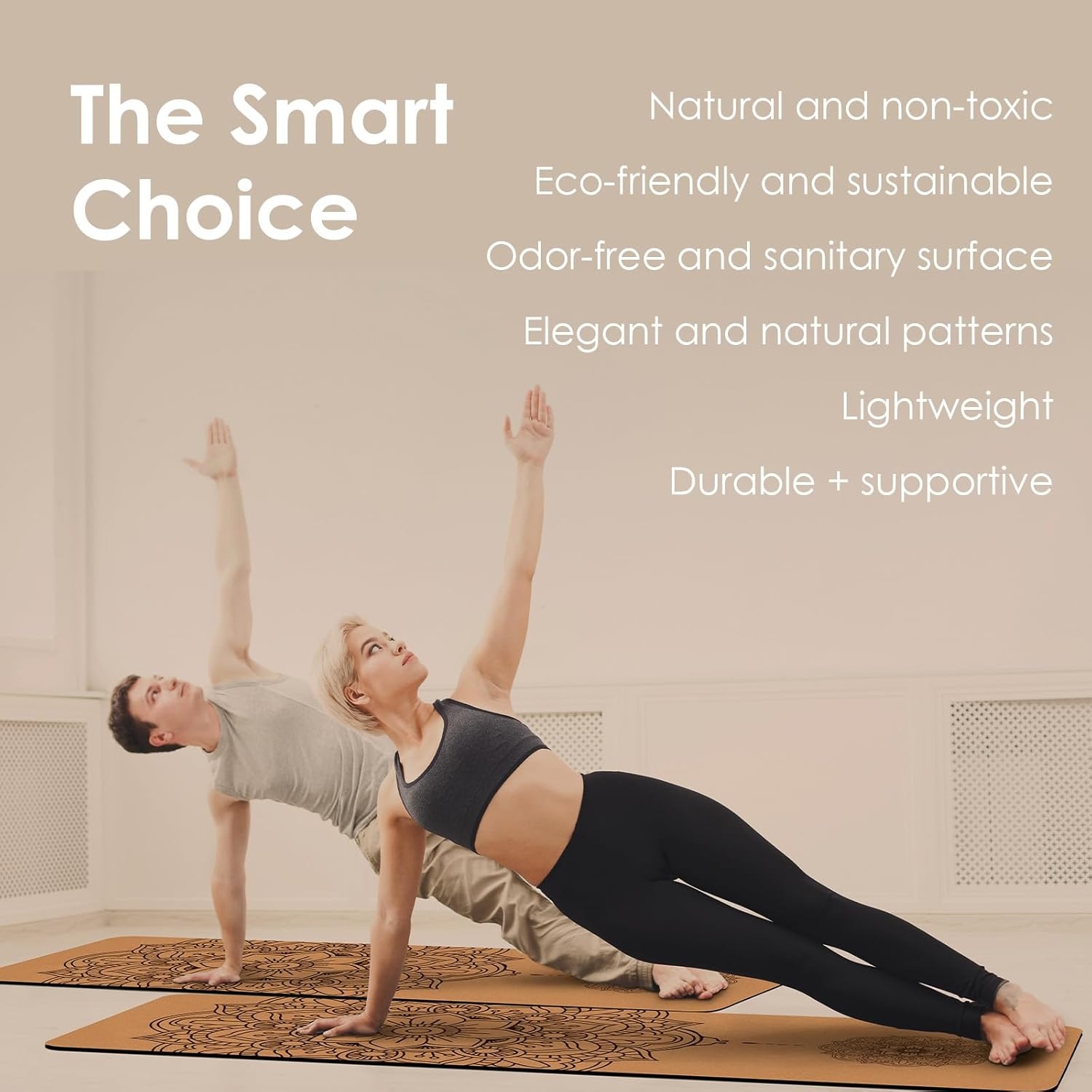 Kurk Yogamat Antislip Uniek Ontwerp Natuurlijke Kurk Tpe Materiaal Fitness Oefening Mat met Draagtas en Riem Voor Thuis, Pilates, Aerobic, Gym & Workout 72 X 24