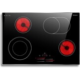Keramische kookplaat 77cm 6800W 4 platen, Keramische kookplaat met schuifregelaar, Inbouw elektrische kookplaat, Dubbele ringzone, 9 warmtestanden, Veiligheidsslot, Timer