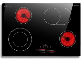 Keramische kookplaat 77cm 6800W 4 platen, Keramische kookplaat met schuifregelaar, Inbouw elektrische kookplaat, Dubbele ringzone, 9 warmtestanden, Veiligheidsslot, Timer