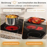 Keramische kookplaat 77cm 6800W 4 platen, Keramische kookplaat met schuifregelaar, Inbouw elektrische kookplaat, Dubbele ringzone, 9 warmtestanden, Veiligheidsslot, Timer