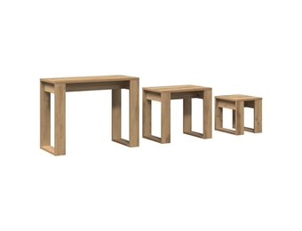 vidaXL 3-delige Bijzettafelset bewerkt hout artisanaal eikenkleur