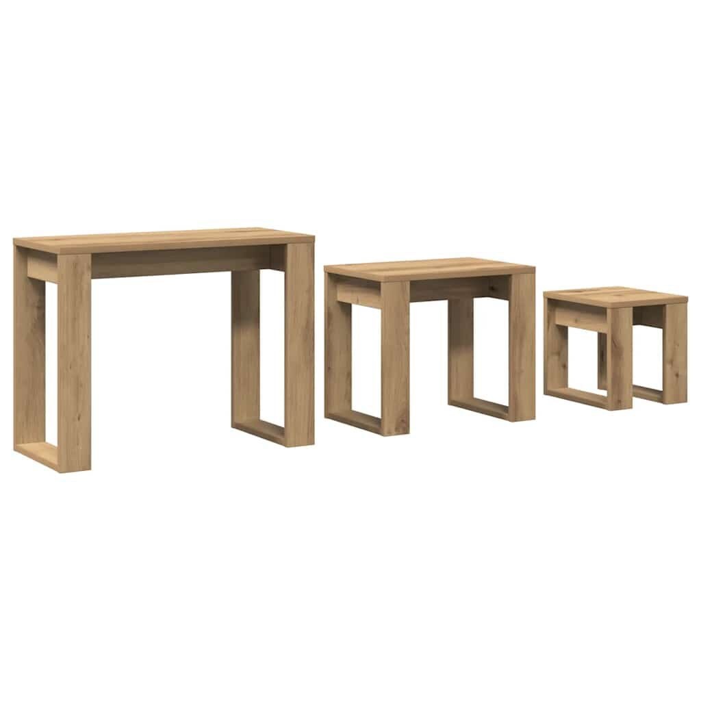 vidaXL 3-delige Bijzettafelset bewerkt hout artisanaal eikenkleur