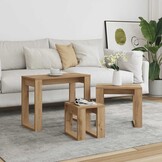 vidaXL 3-delige Bijzettafelset bewerkt hout artisanaal eikenkleur