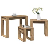 vidaXL 3-delige Bijzettafelset bewerkt hout artisanaal eikenkleur