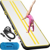 ALIFUN Opblaasbare Gymnastiekmat Air Tumbling Track 2m - 6m, 10/20cm dik, met Elektrische Luchtpomp - Zwart/Blauw