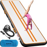 ALIFUN Opblaasbare Gymnastiekmat Air Tumbling Track 2m - 6m, 10/20cm dik, met Elektrische Luchtpomp - Zwart/Blauw