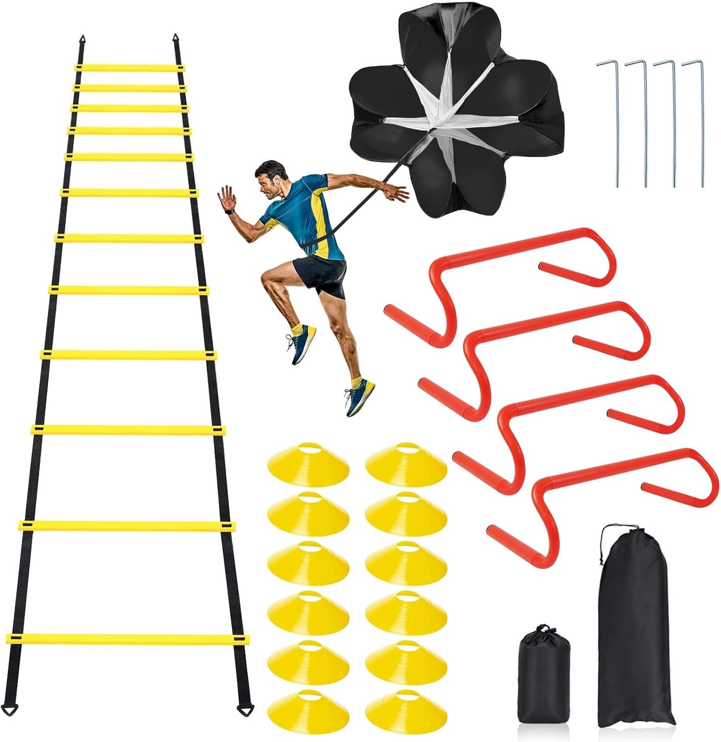 22-delige Snelheids- & Behendigheidstrainingsset met Parachute | 77% Korting