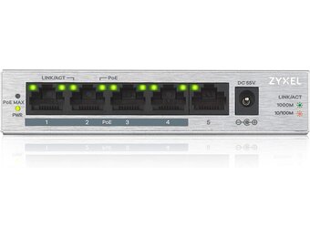 Zyxel 5-poorts Gigabit Unmanaged met 4 x PoE+, 60 Watt PoE budget, Levenslange garantie [GS1005HP]