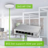 Zyxel 5-poorts Gigabit Unmanaged met 4 x PoE+, 60 Watt PoE budget, Levenslange garantie [GS1005HP]